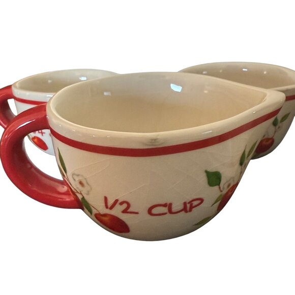 Cracker Barrel Measuring Cups Set Of 4 Apple Design Susan Winget Ceramic - Picture 8 of 11